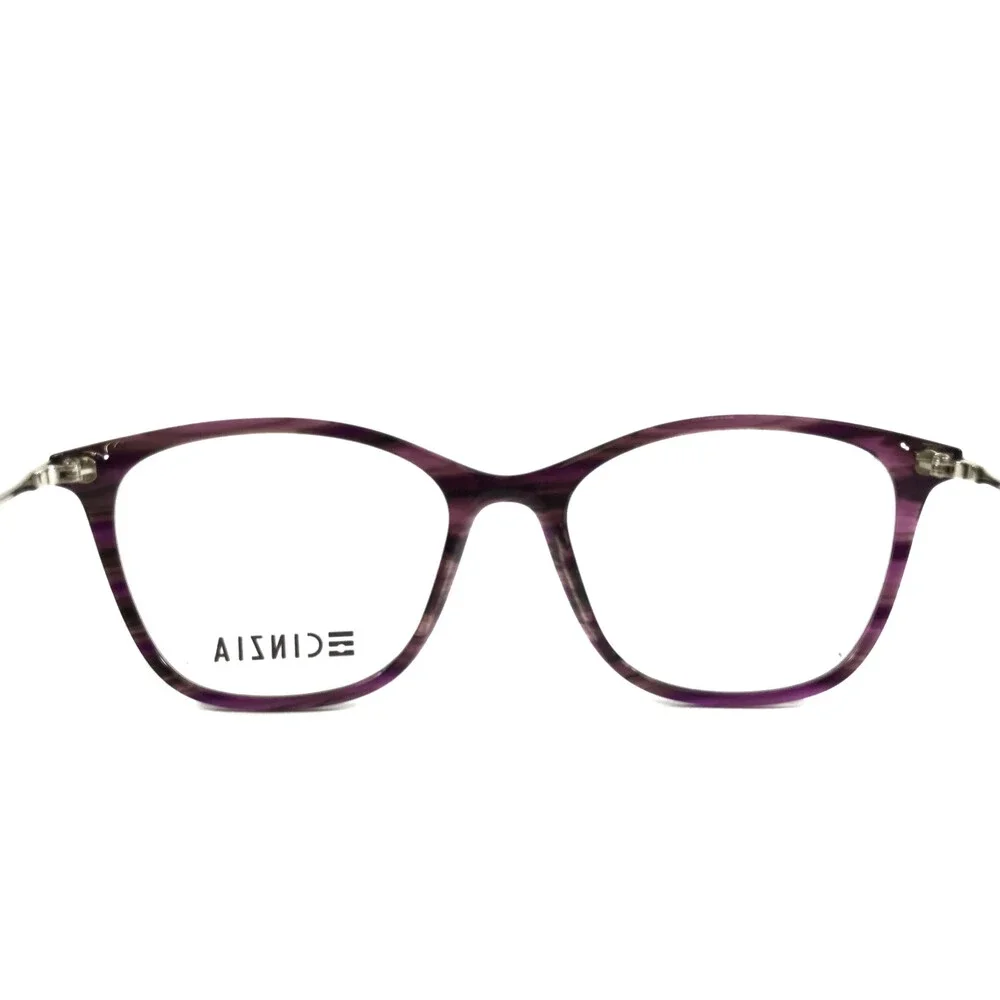 Cinzia Eyeglasses Frames CIN-5135 C3 Purple Horn Silver Cat Eye 52-17-140